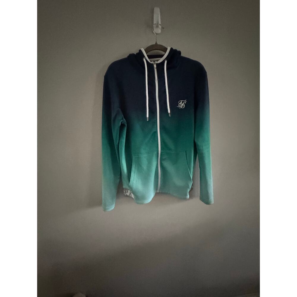 SikSilk Ombre Full Zip Hoodie Blue Green Fade Athletic Sweatshirt Large